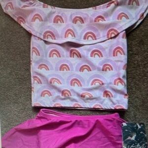 Pink and White Rainbow Off-Shoulder Top